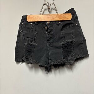 Almost Famous Black Jean Shorts Distressed Frayed Hem